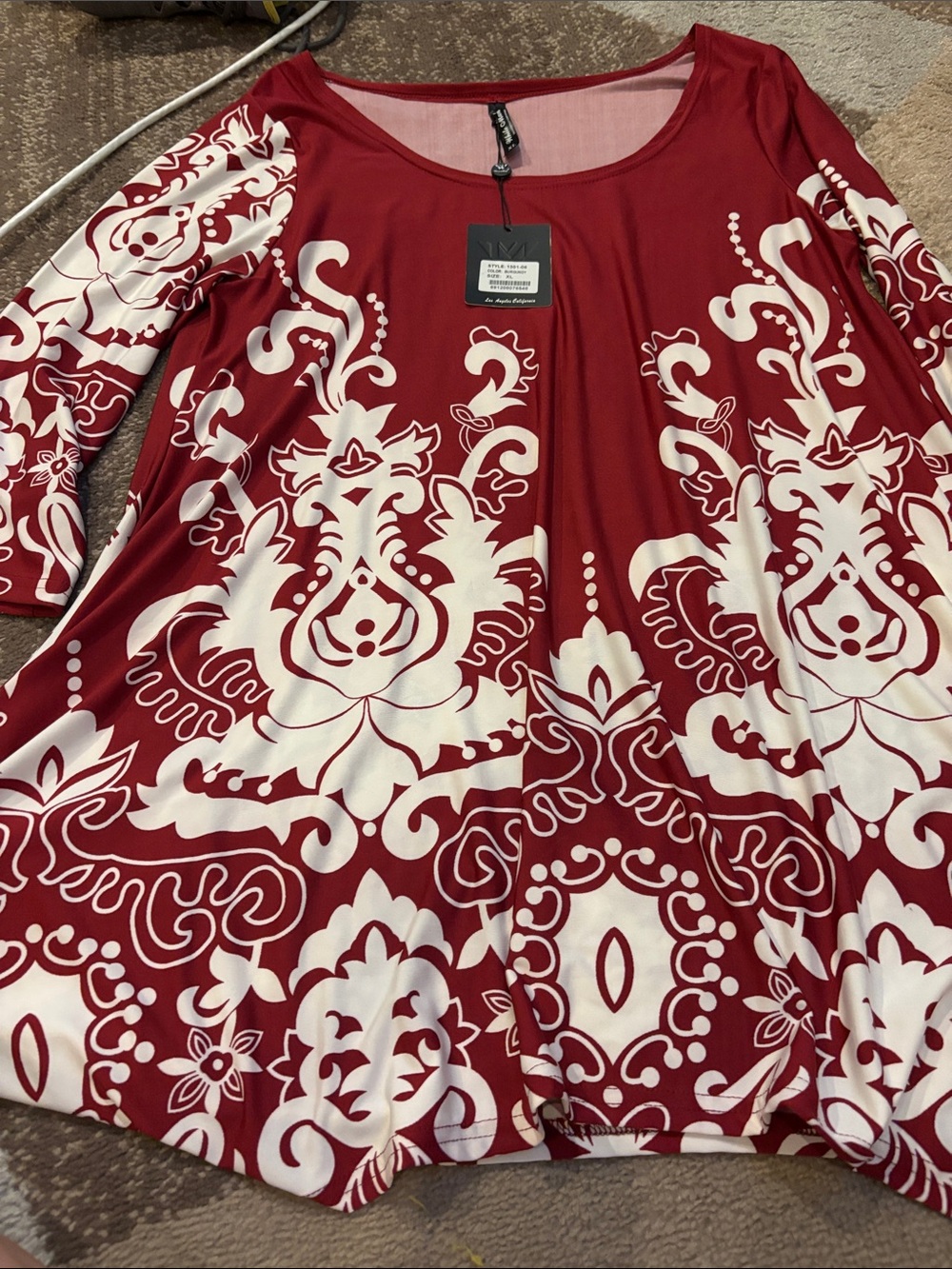 White Mark Red and White Floral-Print Casual Tunic Top